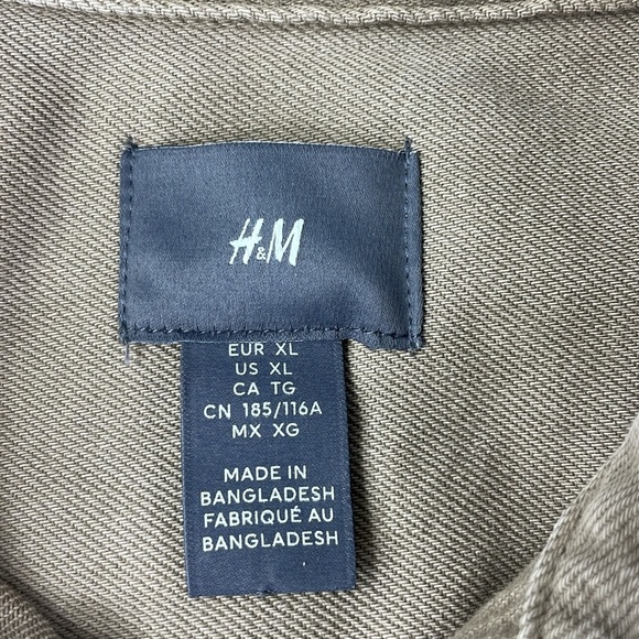 H&M Men’s Khaki Denim Over Shirt, Button Down Long Sleeve, size XL - Picture 2 of 10